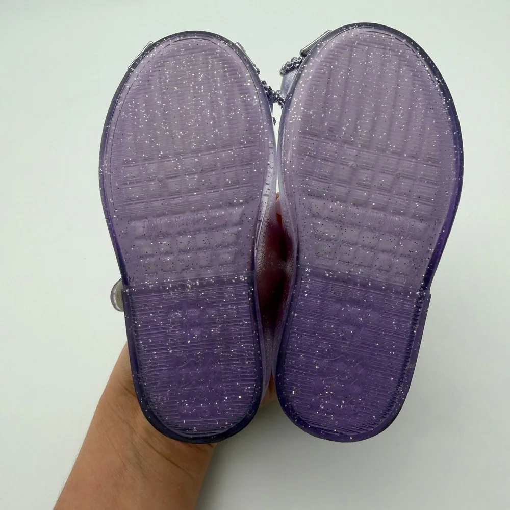 Mini Melissa Kids Ultragirl Purple Glitter Jelly Flats Metallic Bow Shoes Size 7